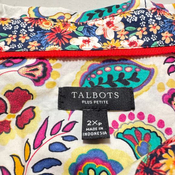 TALBOTS XL Cream Button Up Blouse with Colorful Floral Paisley Print GORGEOUS - Picture 5 of 7